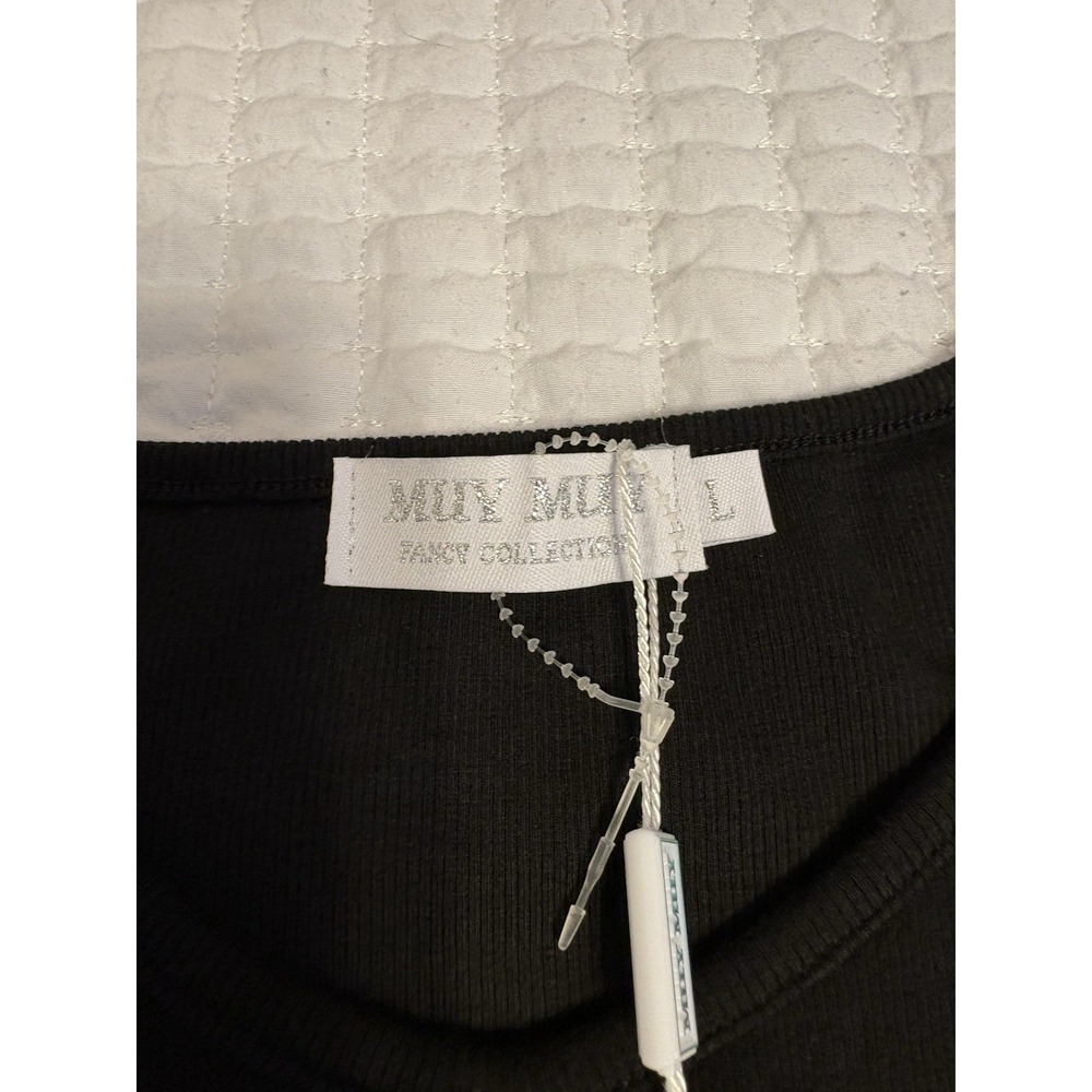 Muy Muy Fancy Collection, Black Ribbed Knit Black Top With Center Seam, L, Crop - Picture 2 of 8
